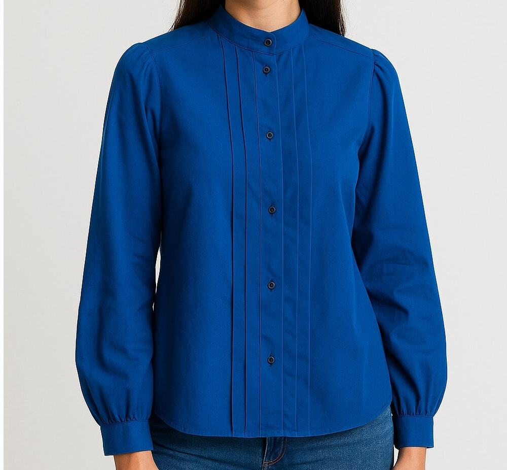 Vintage Bedford Fair Blue Button Front Blouse Polyester Size 14
